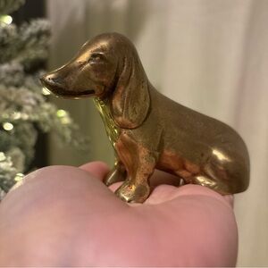 Vintage Solid Brass Dachshund Dog Figurine Paper Weight Bookshelf Cottage Hunt